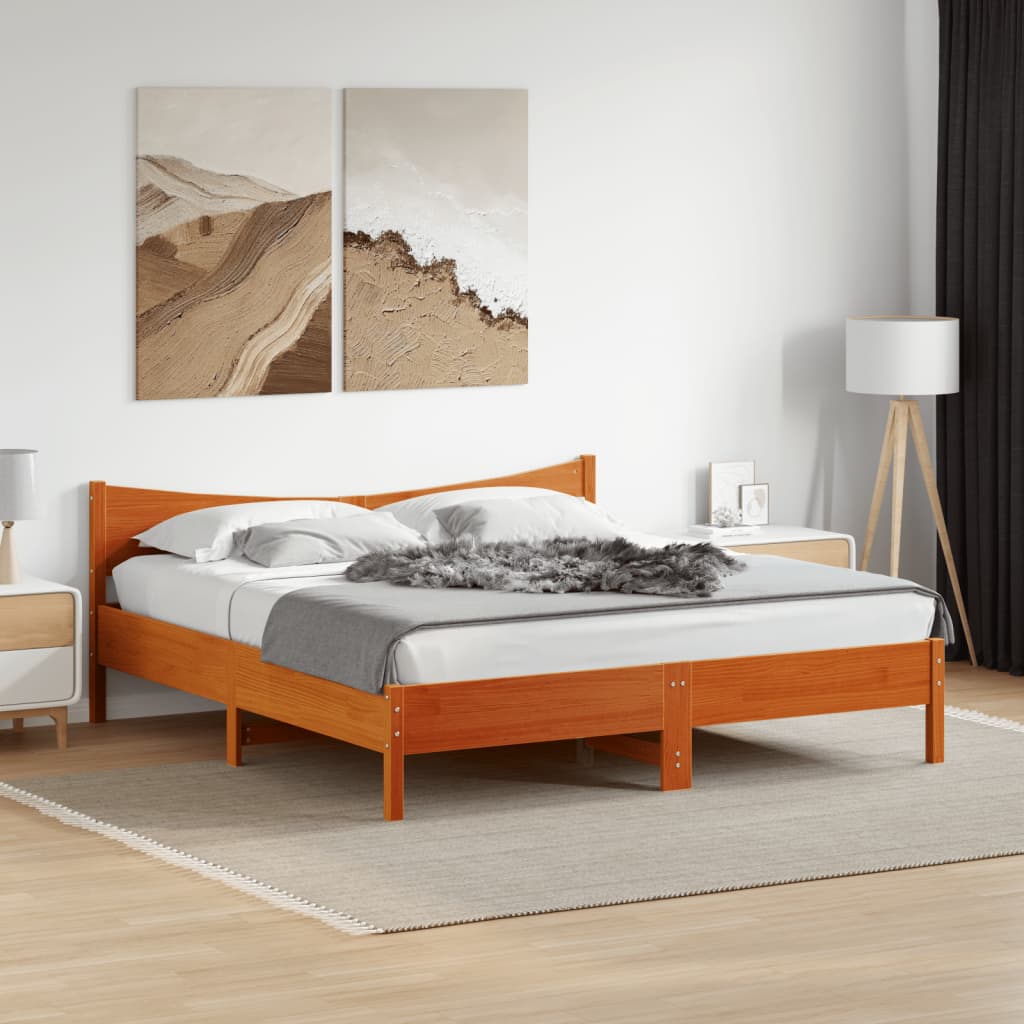 vidaXL Cama sin colchón madera maciza de pino marrón cera 180x200 cm