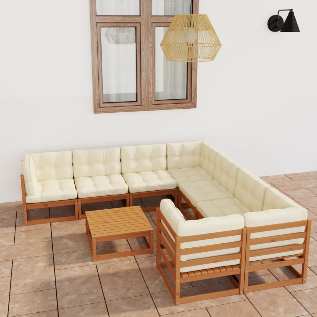 vidaXL Set de muebles de jardín 9 pzs cojines madera pino marrón miel