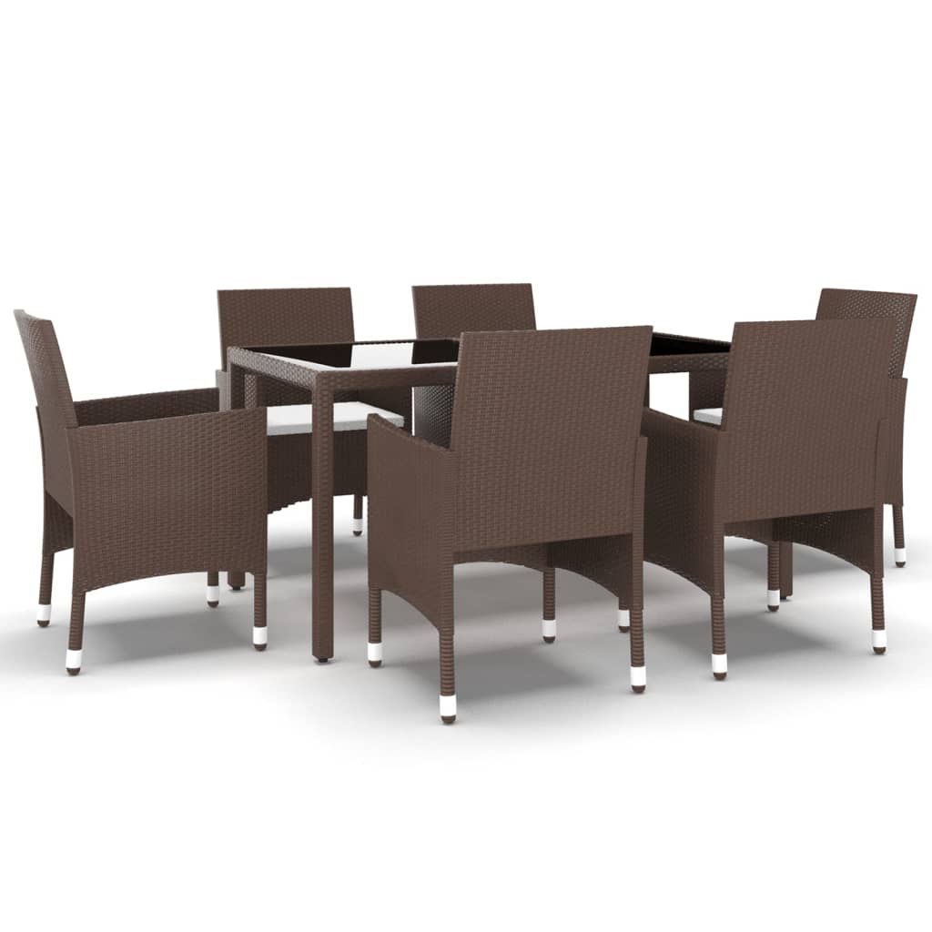 vidaXL Set de comedor de jardín 7 pzas ratán PE vidrio templado marrón