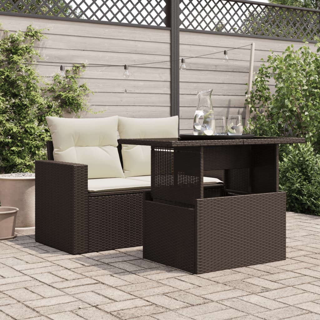 vidaXL Mesa de jardín superficie vidrio ratán PE marrón 100x55x73 cm