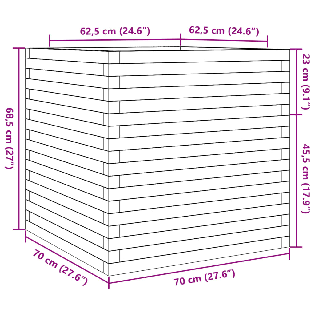 vidaXL Jardinera de madera de pino impregnada 70x70x68,5 cm