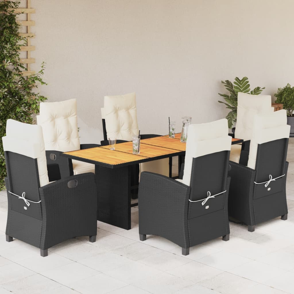 vidaXL Set de comedor de jardín 7 pzas y cojines ratán sintético negro