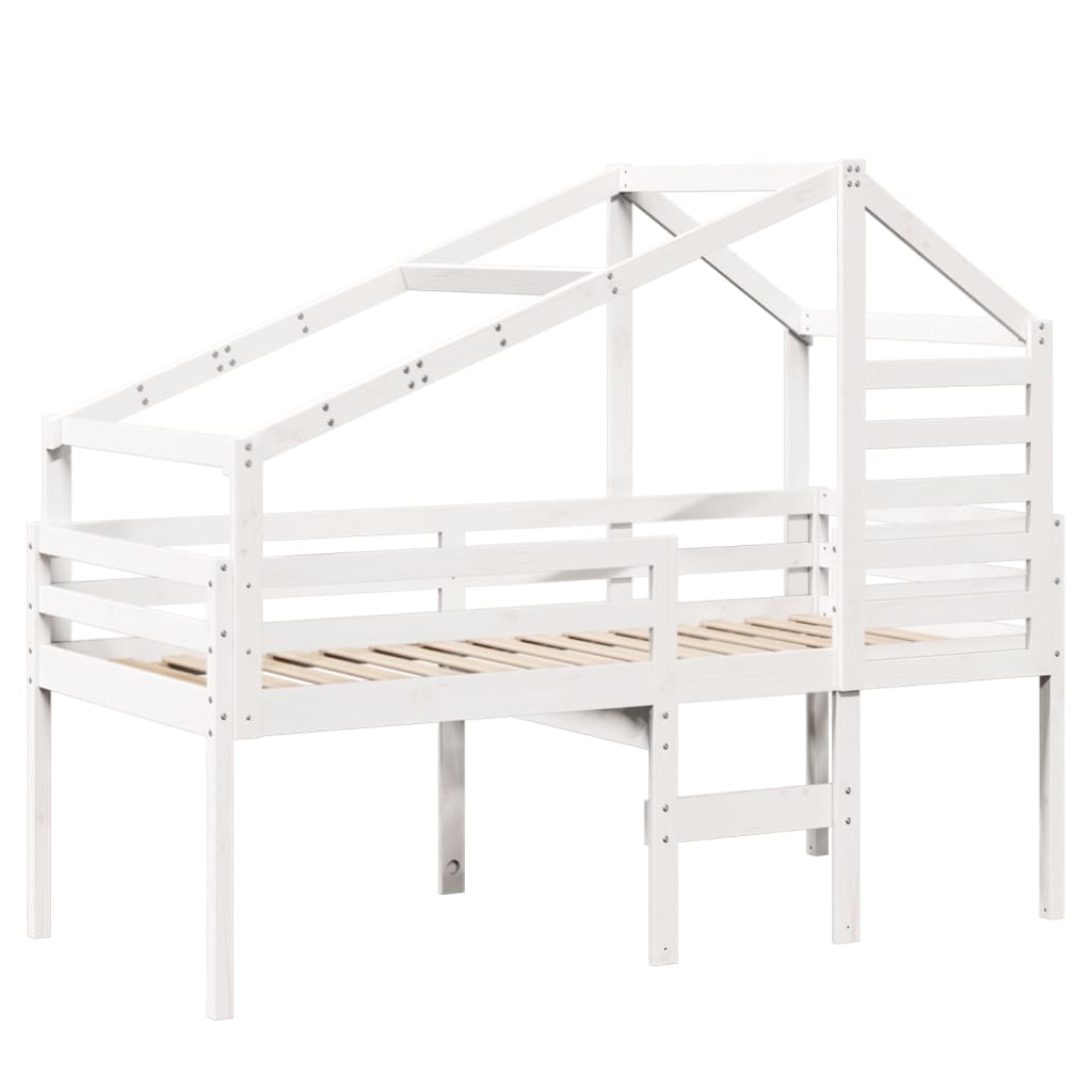 vidaXL Cama alta con techo madera maciza pino blanca 75x190 cm