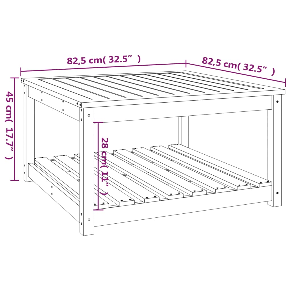 vidaXL Mesa de jardín madera maciza pino blanco 82,5x82,5x45 cm