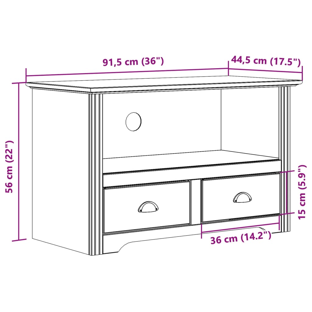 vidaXL Mueble de TV 2 cajones BODO madera pino marrón 91,5x44,5x56 cm