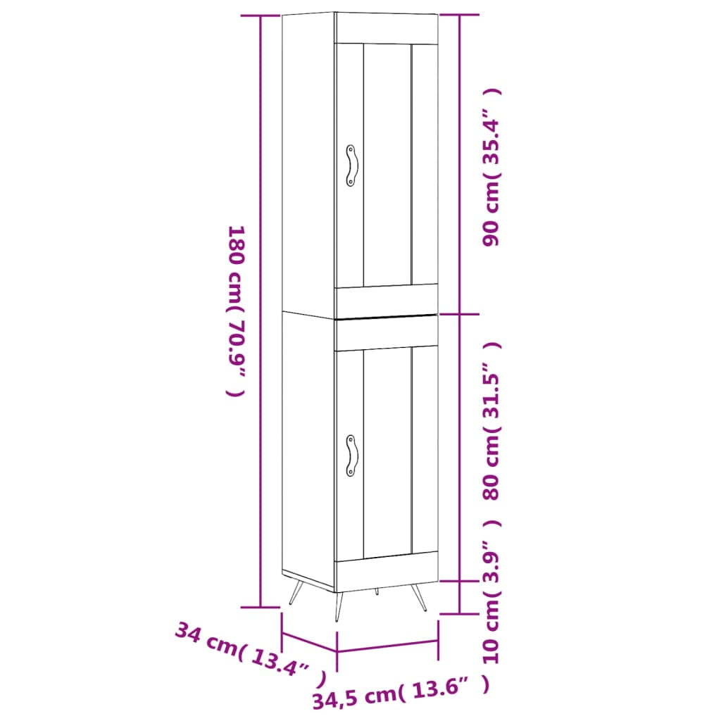 vidaXL Aparador alto madera contrachapada blanco 34,5x34x180 cm