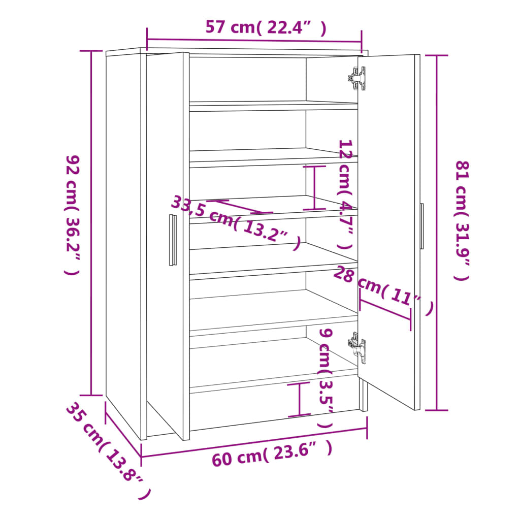 vidaXL Mueble zapatero madera contrachapada roble marrón 60x35x92 cm