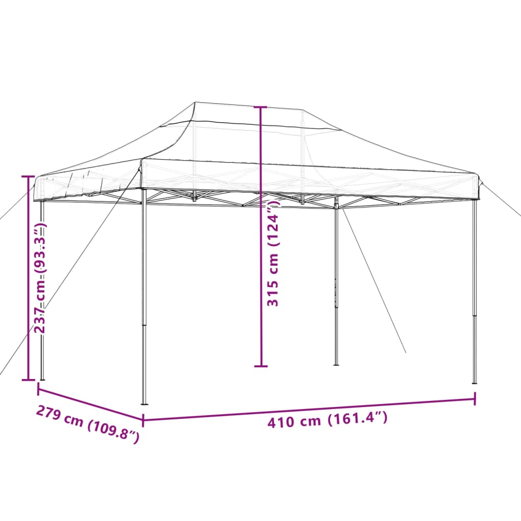 vidaXL Tienda de fiesta plegable Pop-Up negra 410x279x315 cm