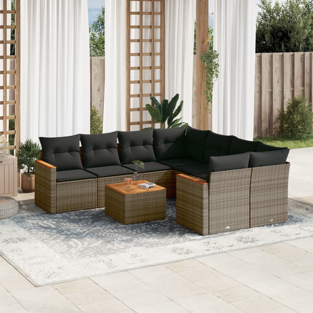 vidaXL Set de muebles de jardín 9 pzas y cojines ratán sintético gris