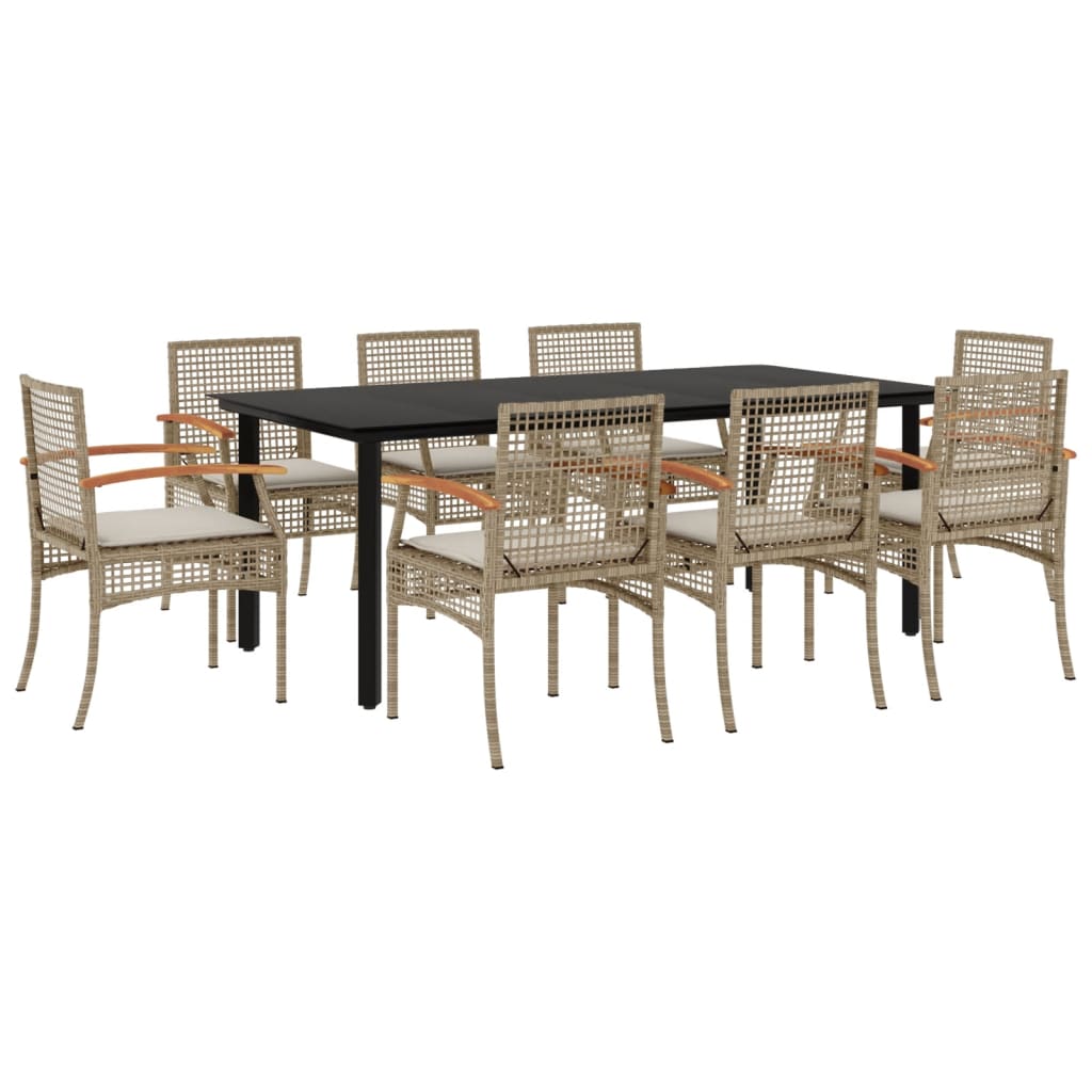 vidaXL Set comedor de jardín 9 pzas con cojines ratán sintético beige