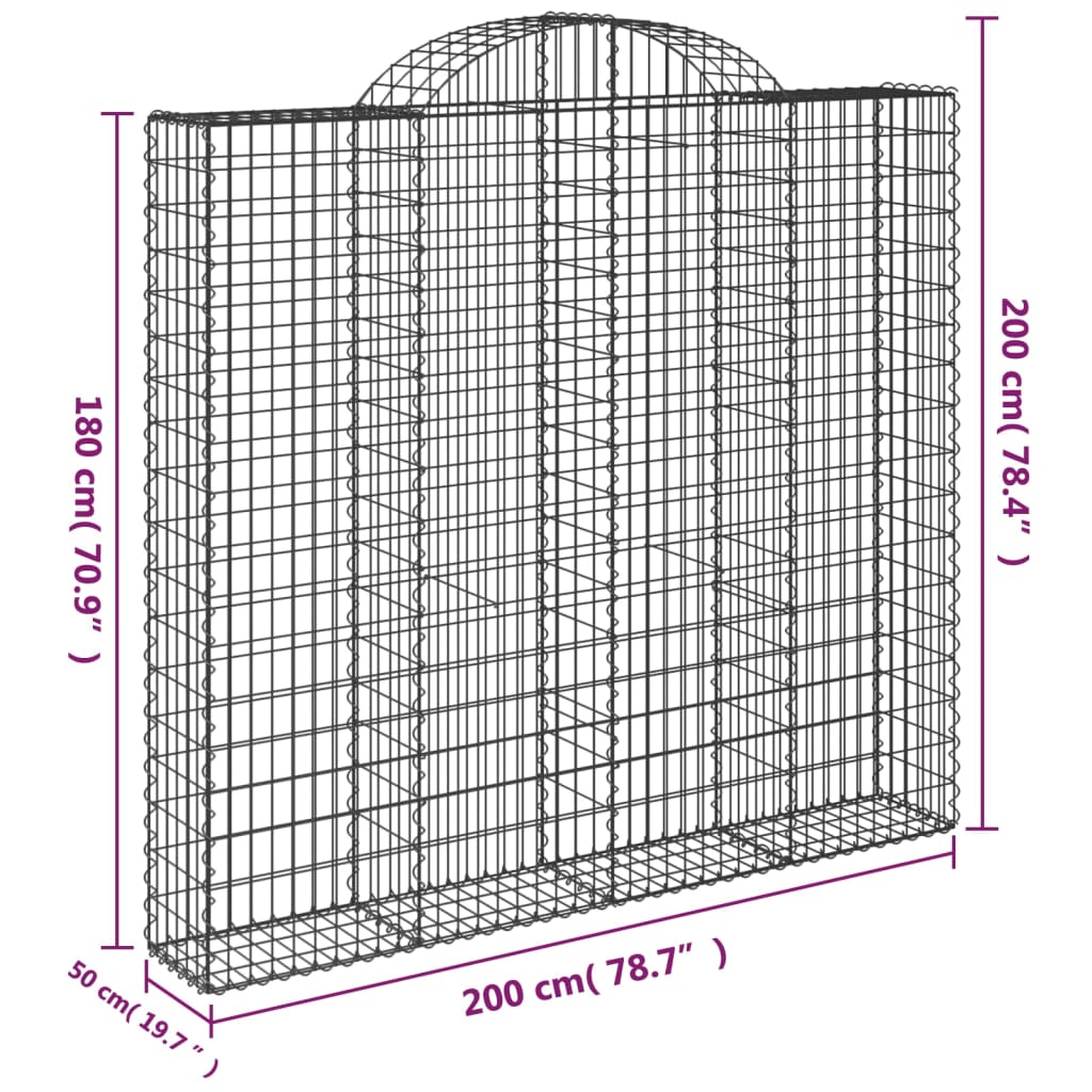 vidaXL Cestas de gaviones 3 uds forma de arco hierro 200x50x180/200 cm