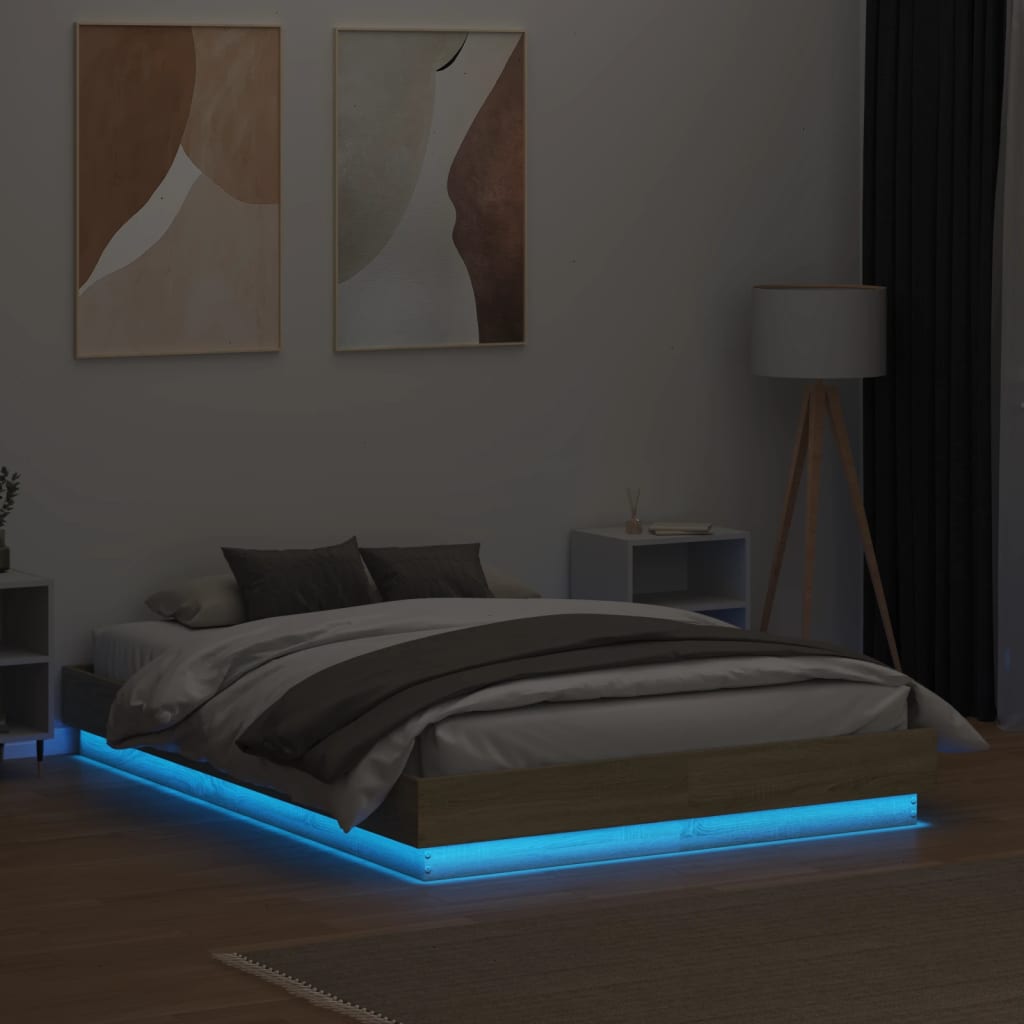 vidaXL Estructura de cama con luces LED roble Sonoma 135x190 cm