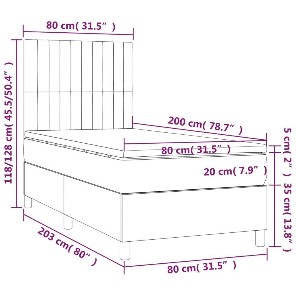 vidaXL Cama box spring con colchón tela color crema 80x200 cm