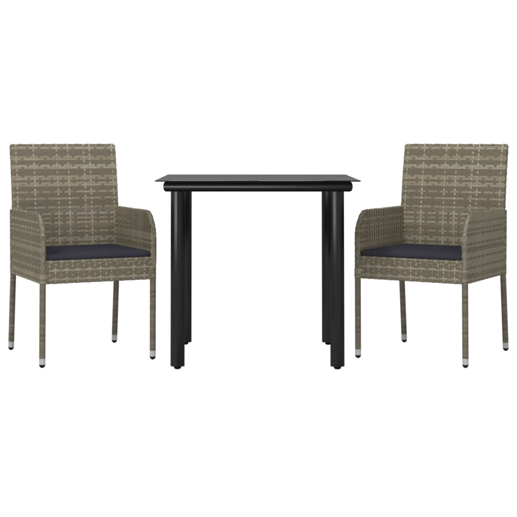 vidaXL Set comedor jardín 3 pzas y cojines ratán sintético negro gris