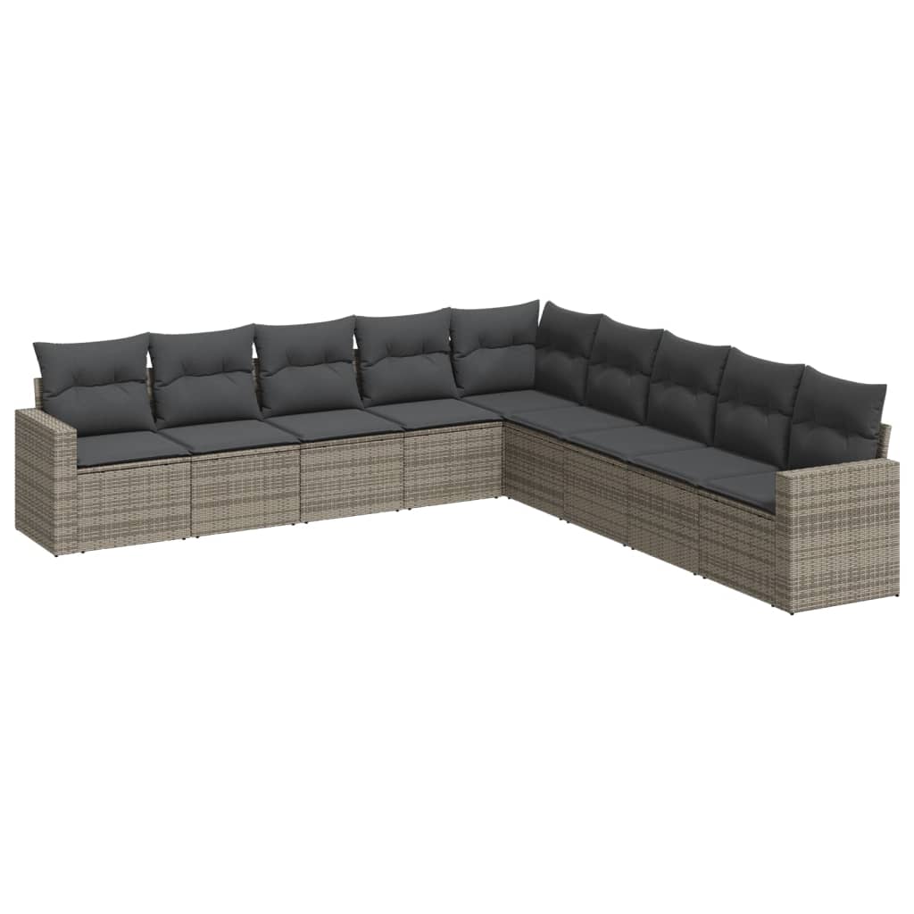 vidaXL Set de muebles de jardín 9 pzas y cojines ratán sintético gris