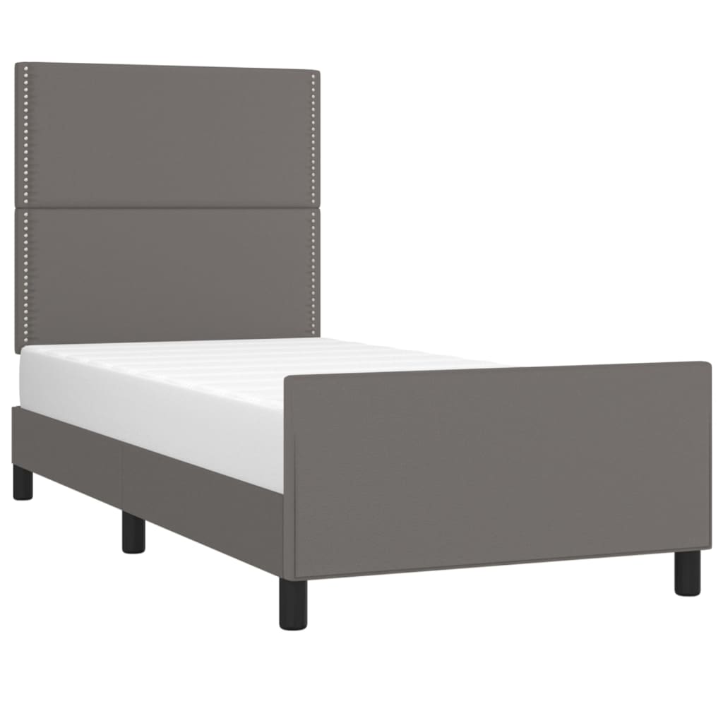 vidaXL Estructura de cama con cabecero cuero sintético gris 90x200 cm