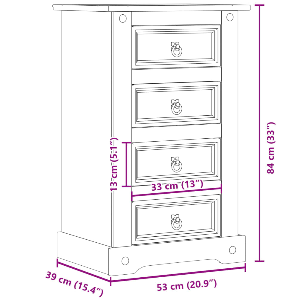 vidaXL Mesita de noche Corona madera maciza de pino 53x39x84 cm