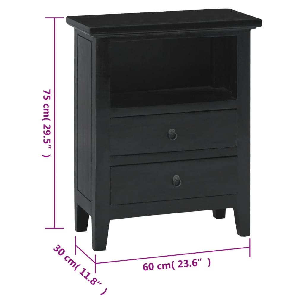 vidaXL Mesita de noche madera maciza de caoba negro 60x30x75 cm