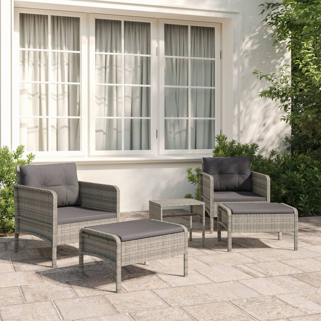 vidaXL Set de muebles de jardín 5 pzas y cojines ratán sintético gris