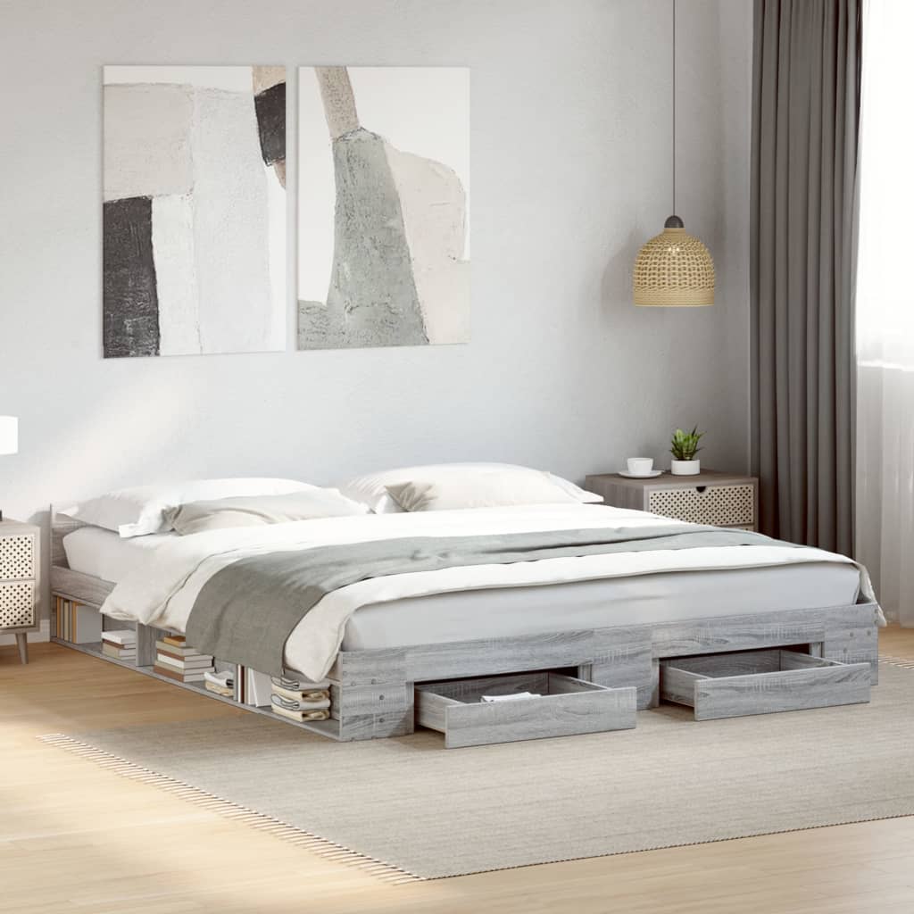 vidaXL Cama con cajones madera ingeniería gris Sonoma 180x200 cm