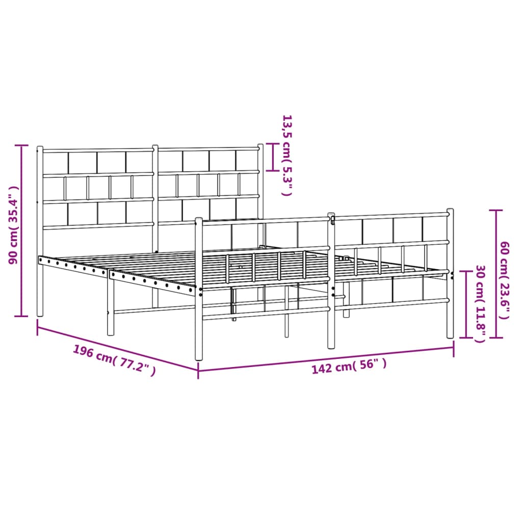 vidaXL Estructura cama sin colchón con estribo metal negro 135x190 cm