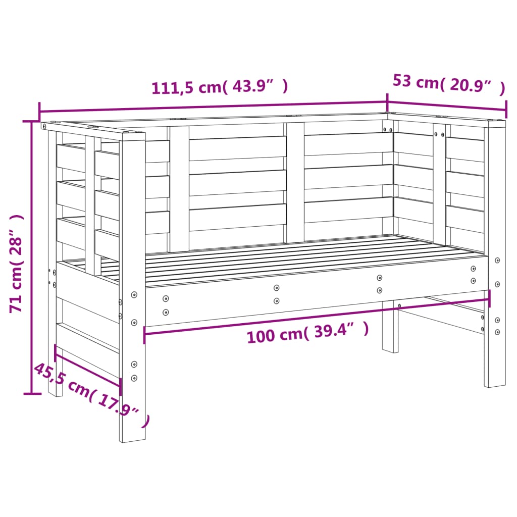 vidaXL Banco de jardín madera maciza de pino negro 111,5x53x71 cm