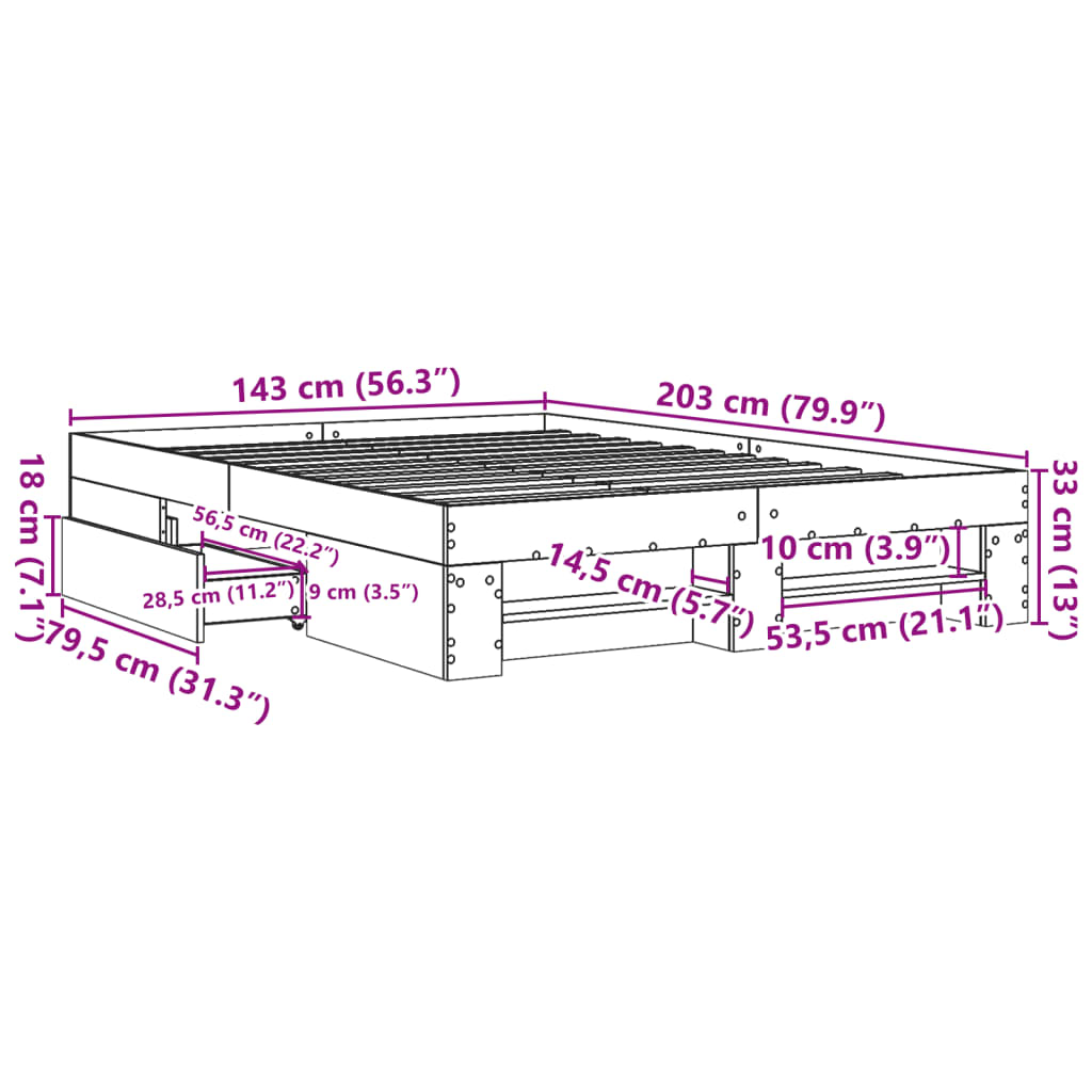 vidaXL Estructura de cama madera de ingeniería gris Sonoma 140x200 cm