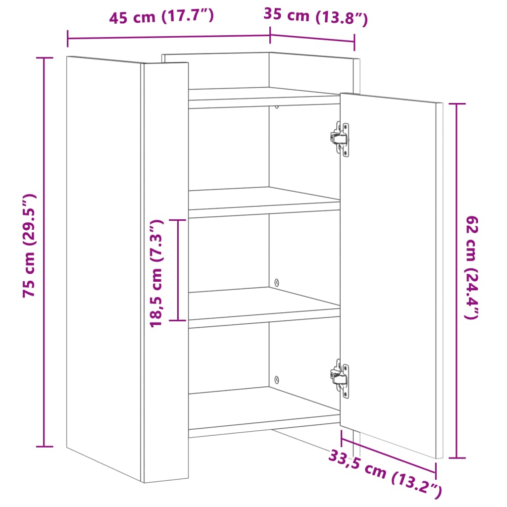 vidaXL Aparador de madera de ingeniería blanco 45x35x75 cm