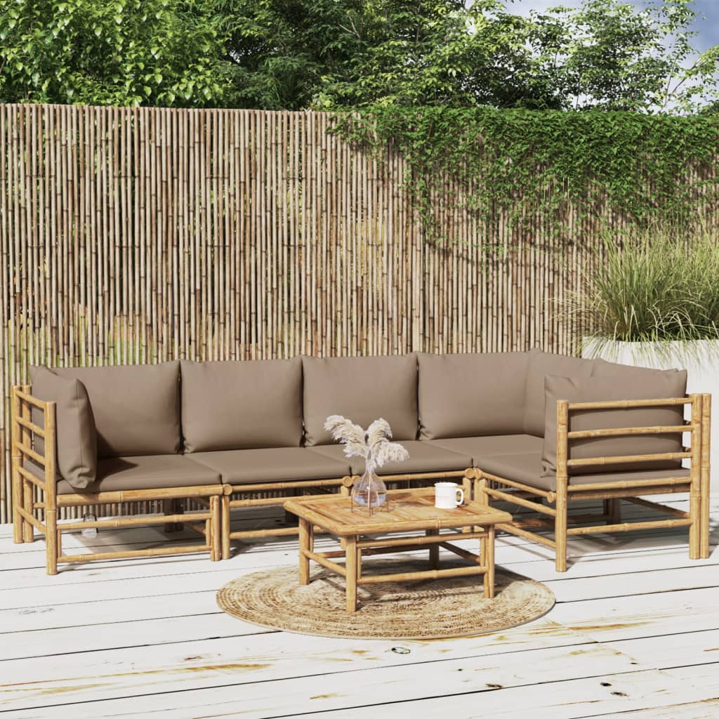 vidaXL Set de muebles de jardín 6 piezas bambú con cojines gris taupé