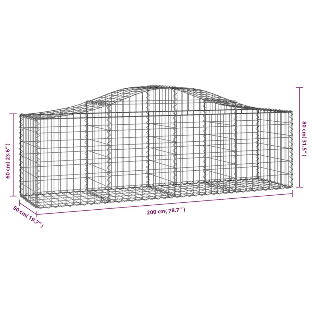 vidaXL Cestas de gaviones 30 uds forma de arco hierro 200x50x60/80 cm