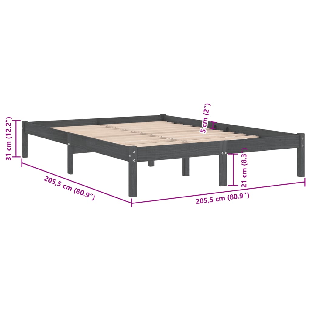 vidaXL Estructura de cama de madera maciza de pino gris 200x200 cm