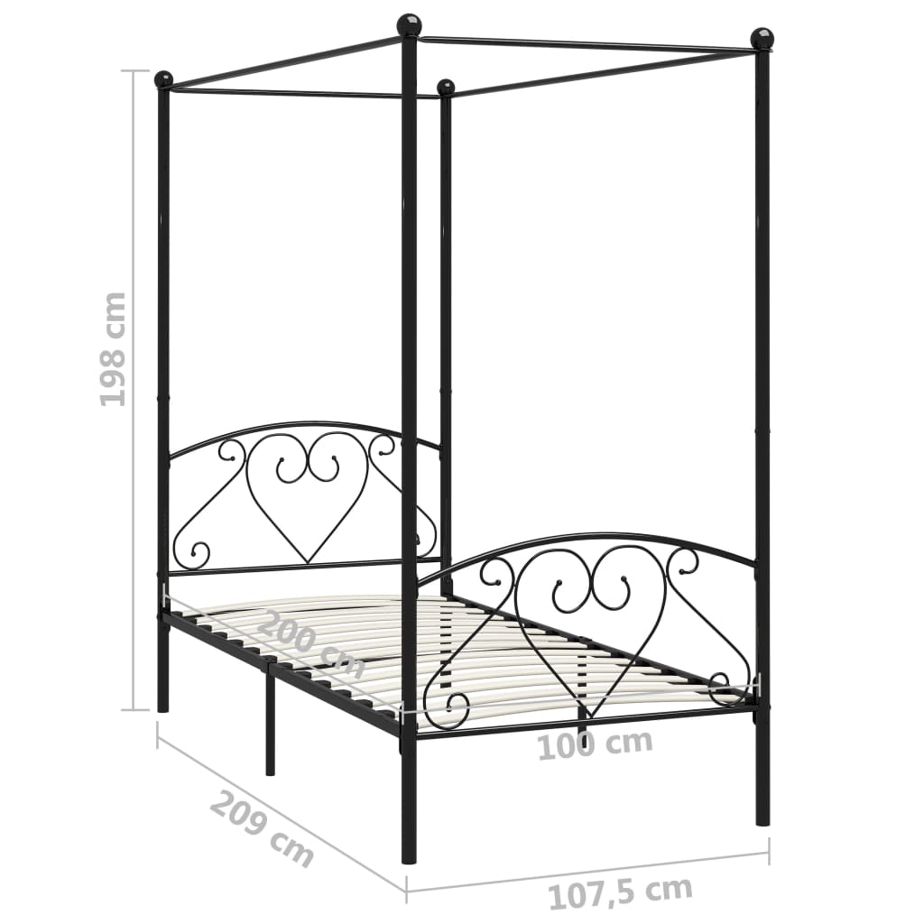 vidaXL Estructura cama con dosel sin colchón metal negro 100x200 cm