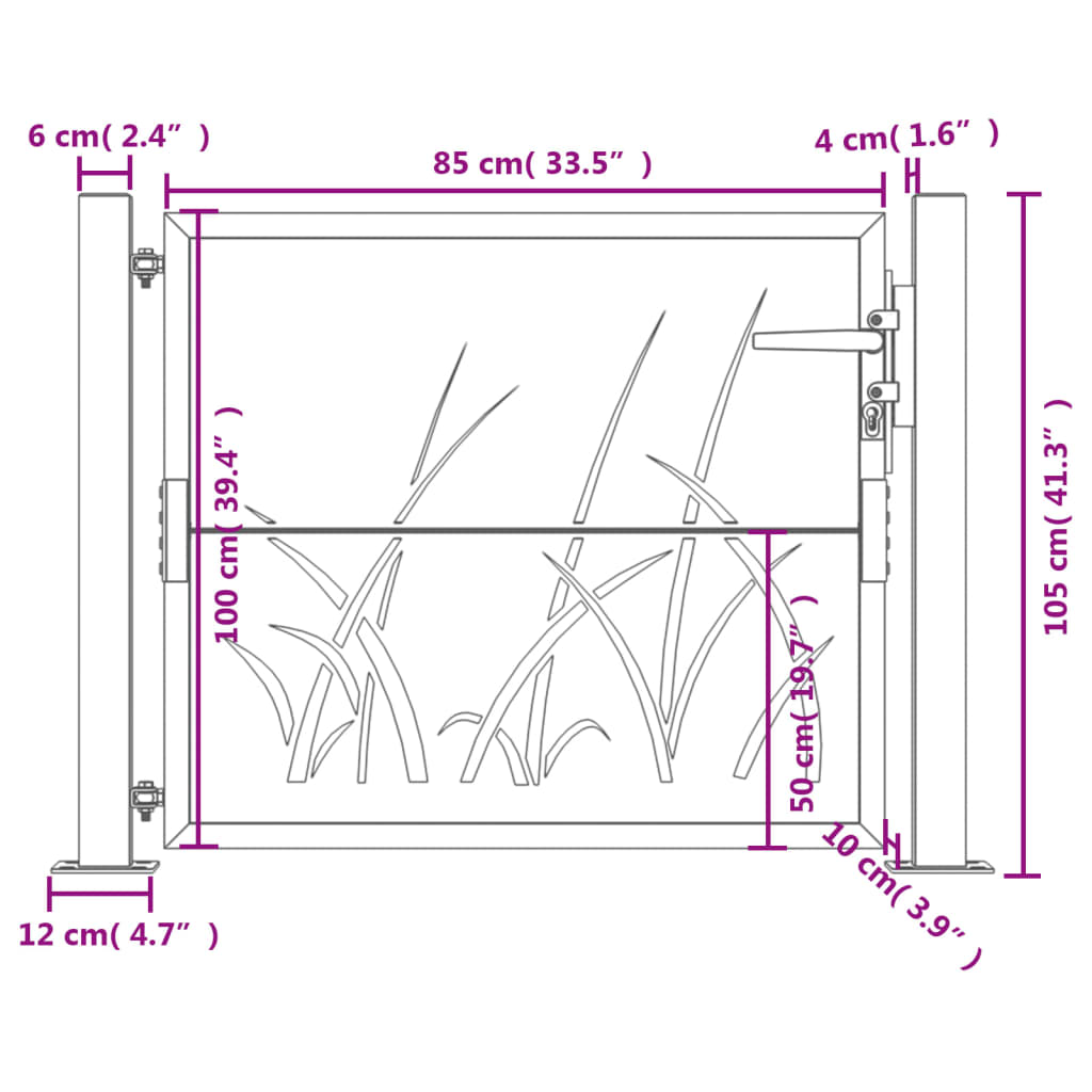 vidaXL Puerta de jardín acero corten diseño hierba 105x105 cm