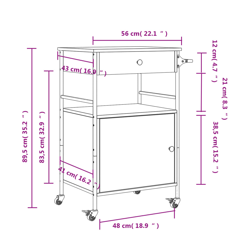 vidaXL Carrito de cocina de madera de ingeniería negro 56x43x89,5 cm