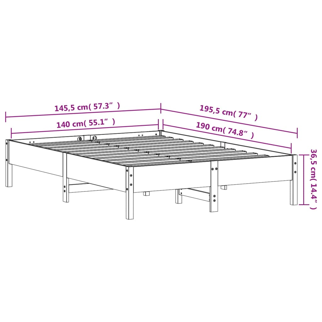 vidaXL Cama sin colchón madera maciza de pino marrón cera 140x190 cm