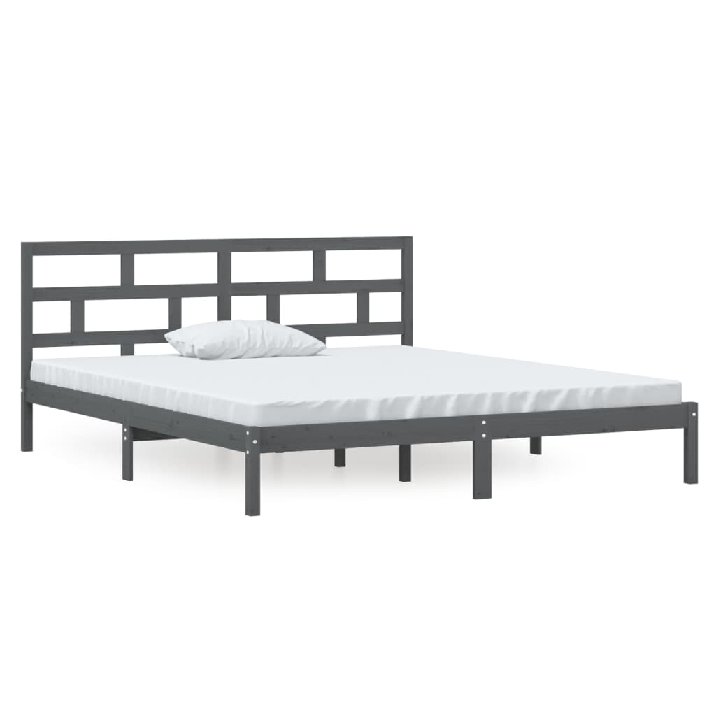 vidaXL Estructura de cama doble madera maciza gris 135x190 cm