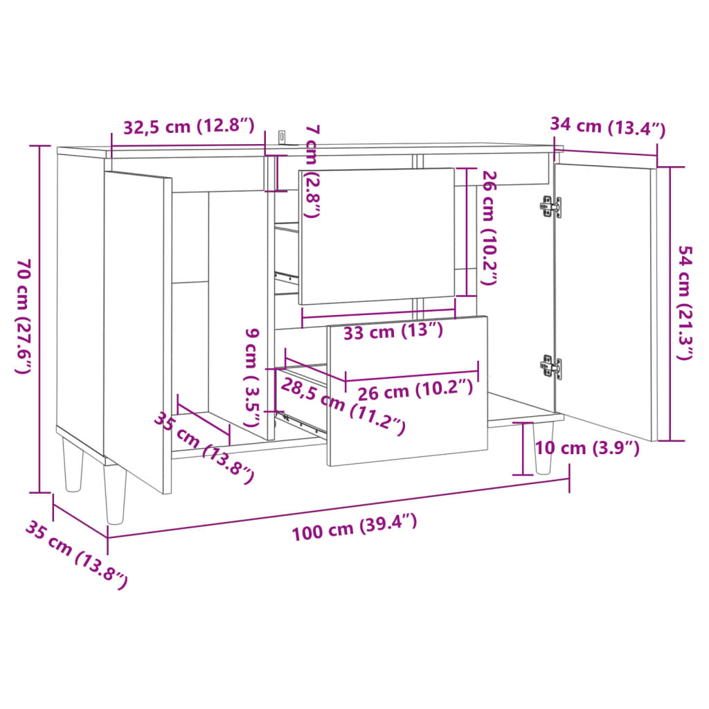 vidaXL Aparador madera de ingeniería gris hormigón 101x35x70 cm