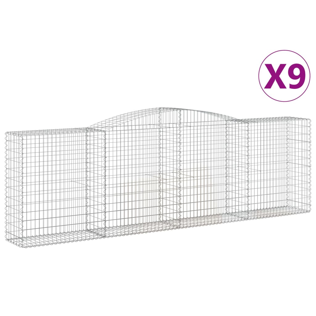 vidaXL Cestas de gaviones 9 uds forma de arco hierro 400x50x120/140 cm