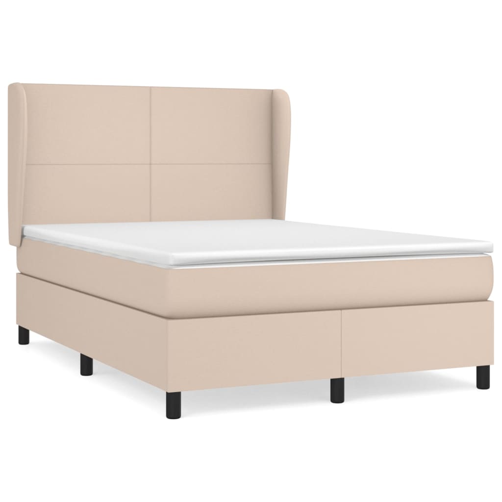 vidaXL Cama box spring con colchón cuero sintético capuchino 140x200cm