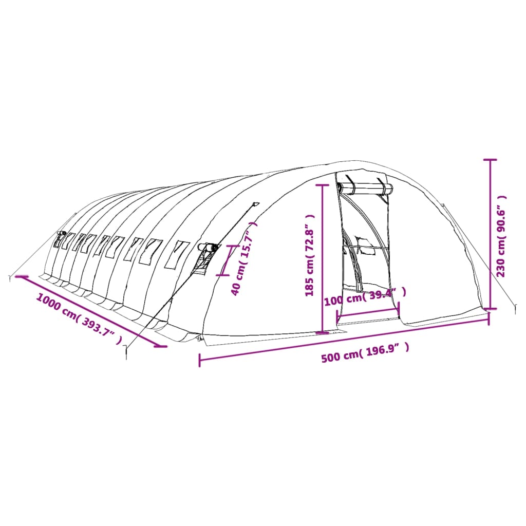 vidaXL Invernadero con estructura de acero verde 50 m² 10x5x2,3 m