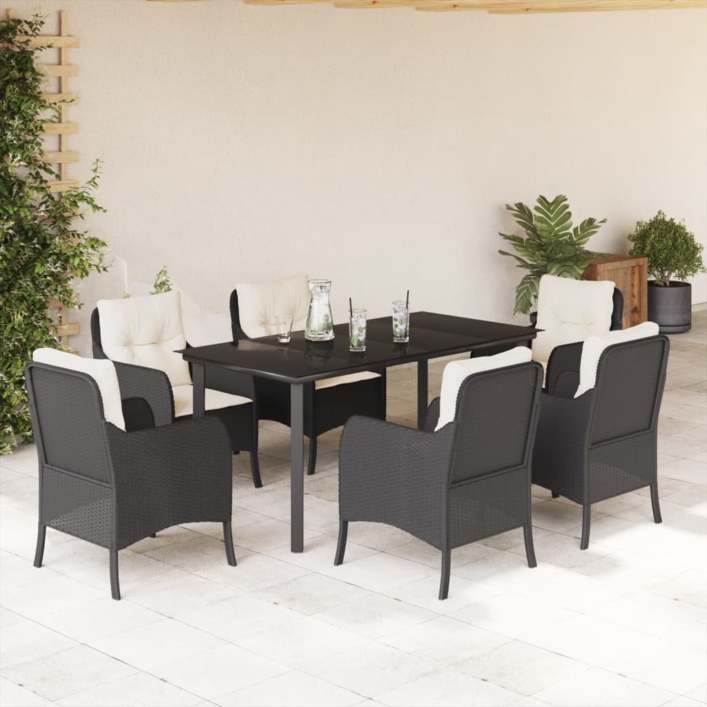 vidaXL Set de comedor de jardín 7 pzas y cojines ratán sintético negro