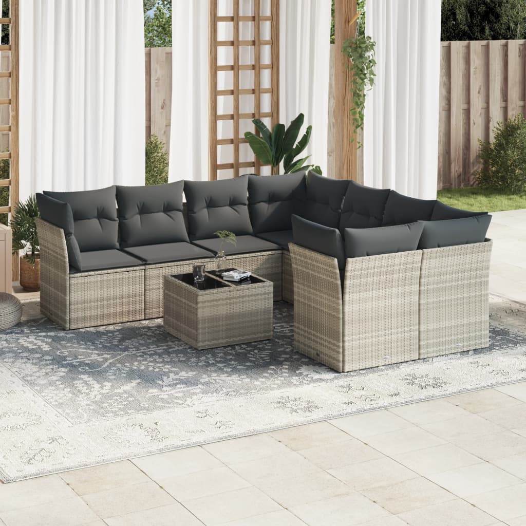 vidaXL Set muebles jardín 9 pzas y cojines ratán sintético gris claro