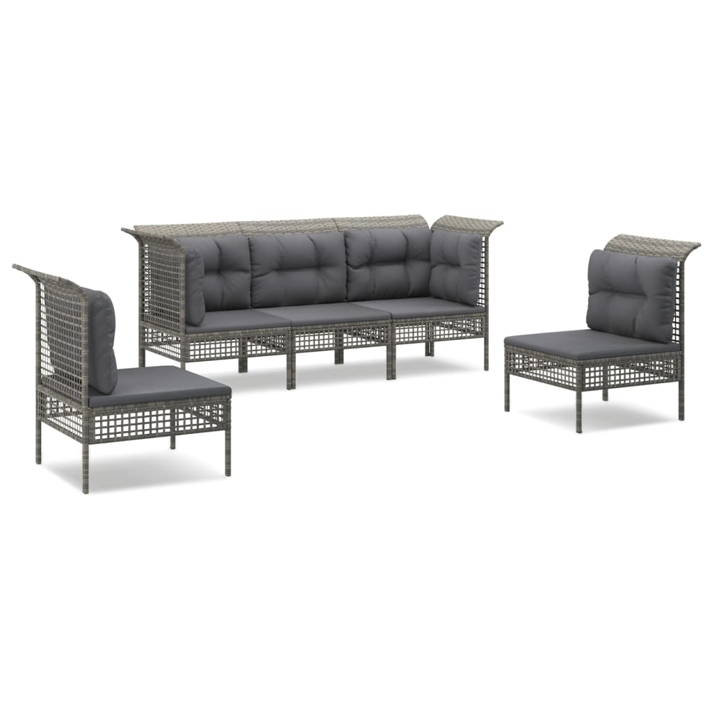 vidaXL Set de muebles de jardín 5 pzas y cojines ratán sintético gris