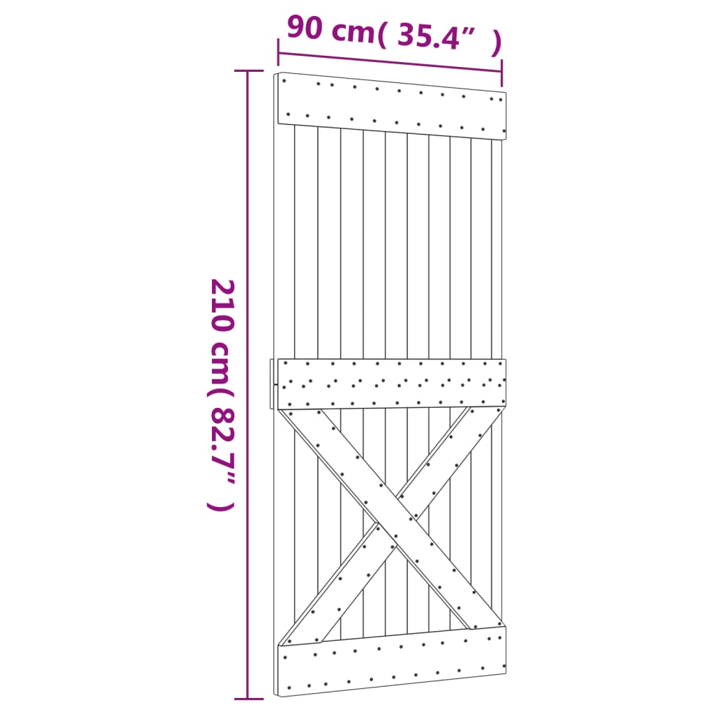 vidaXL Puerta corredera con herrajes madera maciza de pino 90x210 cm