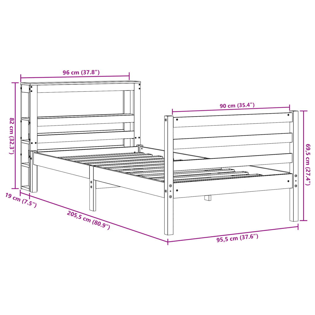 vidaXL Estructura de cama sin colchón madera maciza de pino 90x200 cm