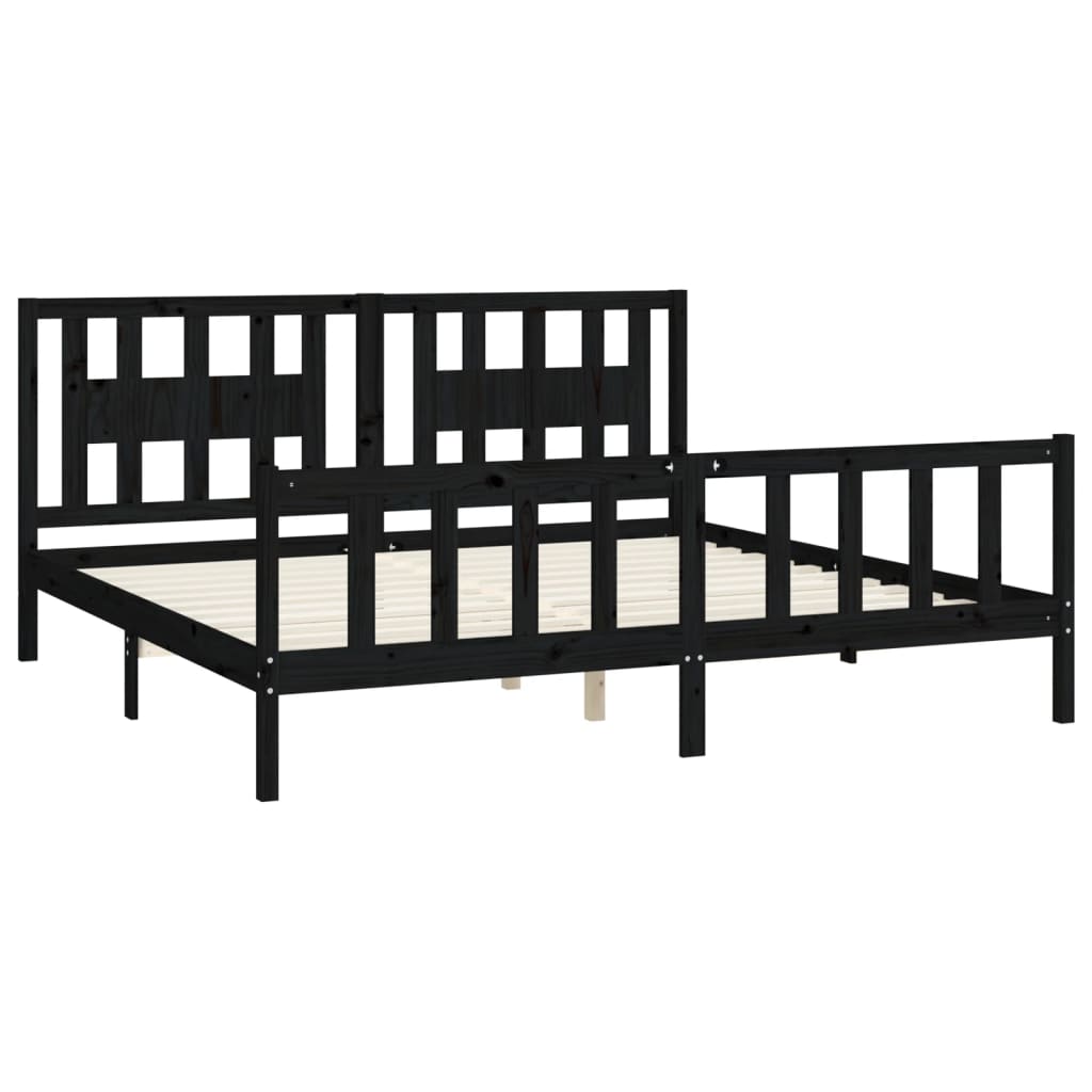 vidaXL Estructura de cama con cabecero madera de pino negro 180x200 cm