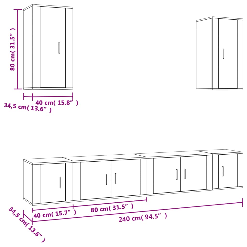 vidaXL Set de muebles para TV 6 piezas madera contrachapada negro