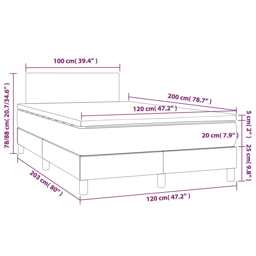 vidaXL Cama box spring colchón y LED cuero sintético gris 120x200 cm