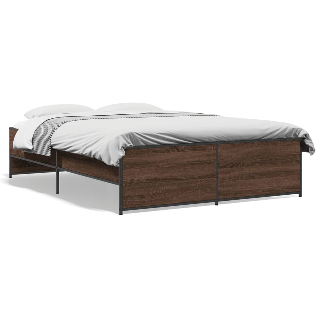 vidaXL Estructura cama madera ingeniería metal marrón roble 135x190 cm