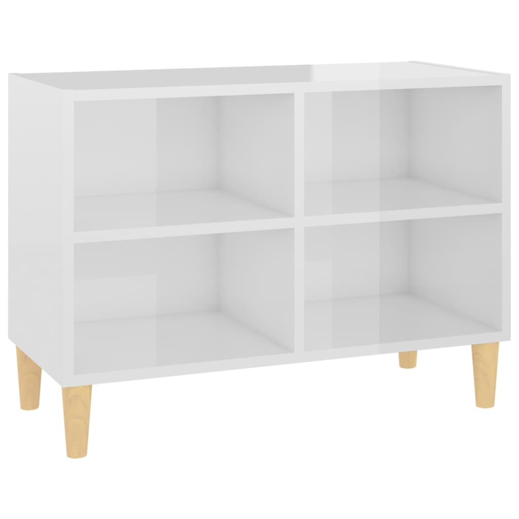 vidaXL Mueble de TV patas de madera maciza blanco brillo 69,5x30x50 cm